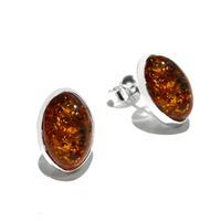 Silver Large Oval Amber Bezel-Set Stud Earrings ER591