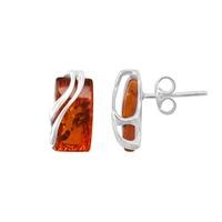 Silver Amber Rectanglar Abstract Stud Earrings ER1264