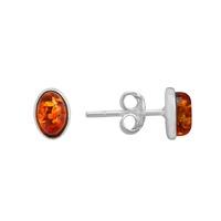 Silver Medium Oval Amber Bezel-Set Stud Earrings ER1169