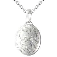 Silver Engraved Oval Locket With Chain L07-6284-SEAO+SC1118