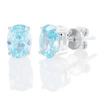 Silver March Oval \'Aquamarine Blue\' Cubic Zirconia Earrings OJS0018E-CZ-AQ