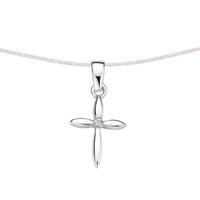 Silver Clear CZ Cross Pendant and Chain