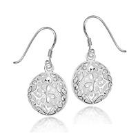 Silver Round Cut-out Drop Earrings 8-54-1879