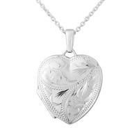 silver engraved heart locket with chain sl77sc1018