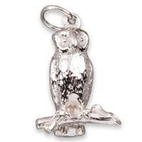 silver owl on tree branch charm 2204