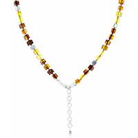 Silver Multiple Beaded Amber Square Necklace CL102