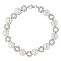 Silver Side Drilled Freshwater Pearl and Pave Open Circle Bracelet BRW70028FW