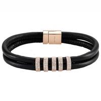 sif jakobs rose gold plated modena due cinque black leather double row ...