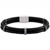 sif jakobs rhodium plated modena due black leather double row white cu ...