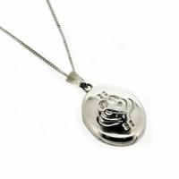 Silver Oval Embossed Flower Pendant XSLK4A