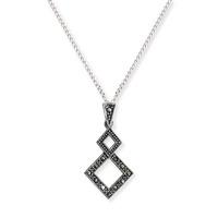 Silver Marcasite Square Drop Pendant MP216