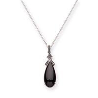 silver marcasite and black agate drop pendant mp095