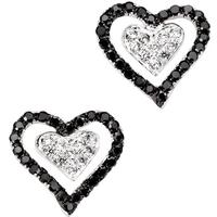 Silver Clear Black CZ Double Hearts GK-E4073