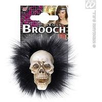 skull brooches with feathers accessory for buccaneer fancy dress