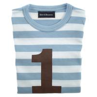 Sky Blue and White with Brown Age 1 Printed T-Shirt