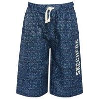 Skechers active knee length elasticated tie waist geometric pattern swim shorts - Blue