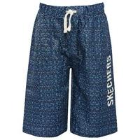 Skechers active knee length elasticated tie waist geometric pattern swim shorts - Blue