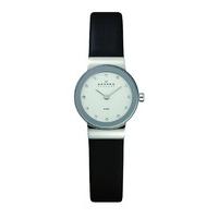 Skagen ladies\' black leather strap watch