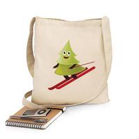 skiing happy pine tree tote bag