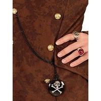 Skull & Cross Bones Pocket Watch With Chain Pirate Fancy Dress