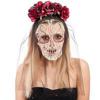 Skull Face Mask With Rose Headband