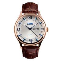 Skmei Men\'s Fashion Round Dial Leather Strap Calendar Quartz Wrist Watch 30m Waterproof Assorted Colors