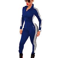 Skinny Jumpsuits, Casual/Daily Sports Vintage Active Color Block Shirt Collar Long Sleeve Mid Rise Rayon Polyester Micro-elasticSpring