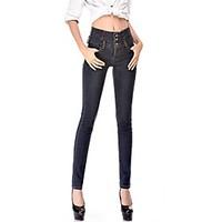 Skinny Jeans Pants, Casual/Daily Sexy Street chic Solid High Rise Zipper Button Cotton Spandex Stretchy Spring