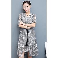 Skirt suits 2017 summer new Slim chiffon skirt printed long-sleeved dress vest dress two-piece