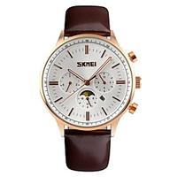 skmei mens moon phase six pointers quartz dress watch leather strap co ...