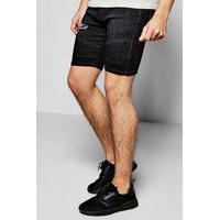 skinny fit ripped biker shorts black