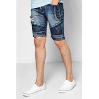 Skinny Fit Ripped Biker Shorts - blue