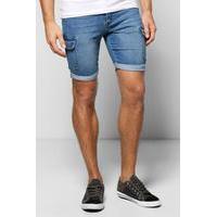 Skinny Denim Cargo Shorts - blue