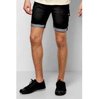 Skinny Denim Cargo Shorts - washed black