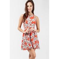 sketch floral square neck skater dress