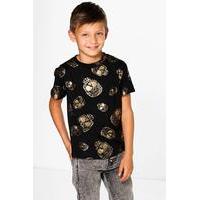 skull print gold tee black