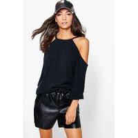 Skyelar Raw Edge Textured Cold Shoulder Sweat - black