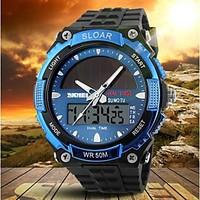 skmei mens solar powered multifunctional dual time zones rubber band s ...