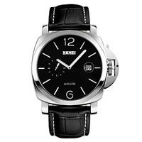 skmei mens fashion big dial leather strap quartz watch cool watch uniq ...