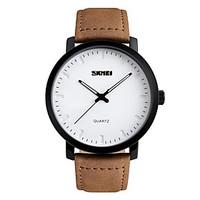 Skmei Men\'s Fashion Round Dial Leather Strap Quartz Wrist Watch 30m Waterproof Casual Watch