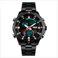 SkmeiMen\'s Stainless Steel Multifunction Dual Time Zones Sports Wrist Watch 30m Waterproof Cool Watch Unique Watch