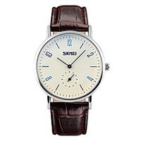 Skmei Men\'s Fashion Round Dial Leather Strap Analog Wrist Watch 30m Waterproof Assorted Colors