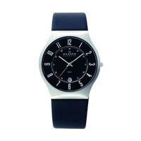 Skagen men\'s blue leather strap watch