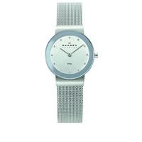 Skagen ladies\' Swarvoski crystal silver-tone mesh bracelet watch