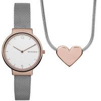 Skagen Ancher Rose Gold Plated Watch and Pendant Set SKW1086