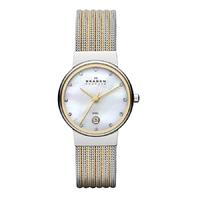 Skagen Two Tone Mesh Mother Of Pearl Stone Set Dial Watch 355SSGS