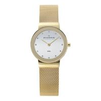 Skagen Gold Plated Mesh Round Silver Stone Dial Watch 358SGGD