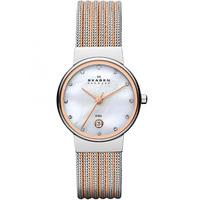 skagen ladies mesh mother of pearl dial watch 355ssrs