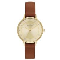 Skagen Ladies Anita Gold Plated Brown Strap Watch SKW2147