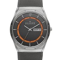 skagen titanium grey mesh black and orange watch skw6007